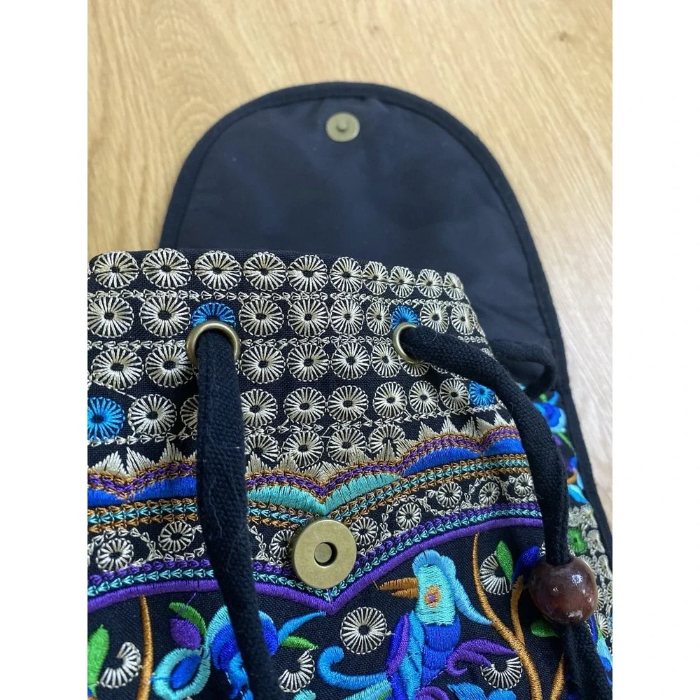 Women's Embroidered Backpack Purse Boho Hippie Canvas Shoulder Bag Adjustable.